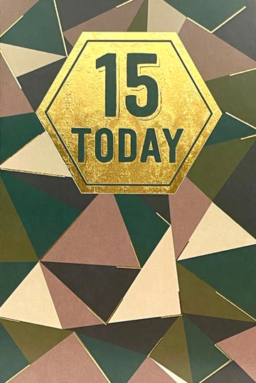 15 Today Happy 15th Birthday Card Contemporary Modern Camouflage Geometric Art