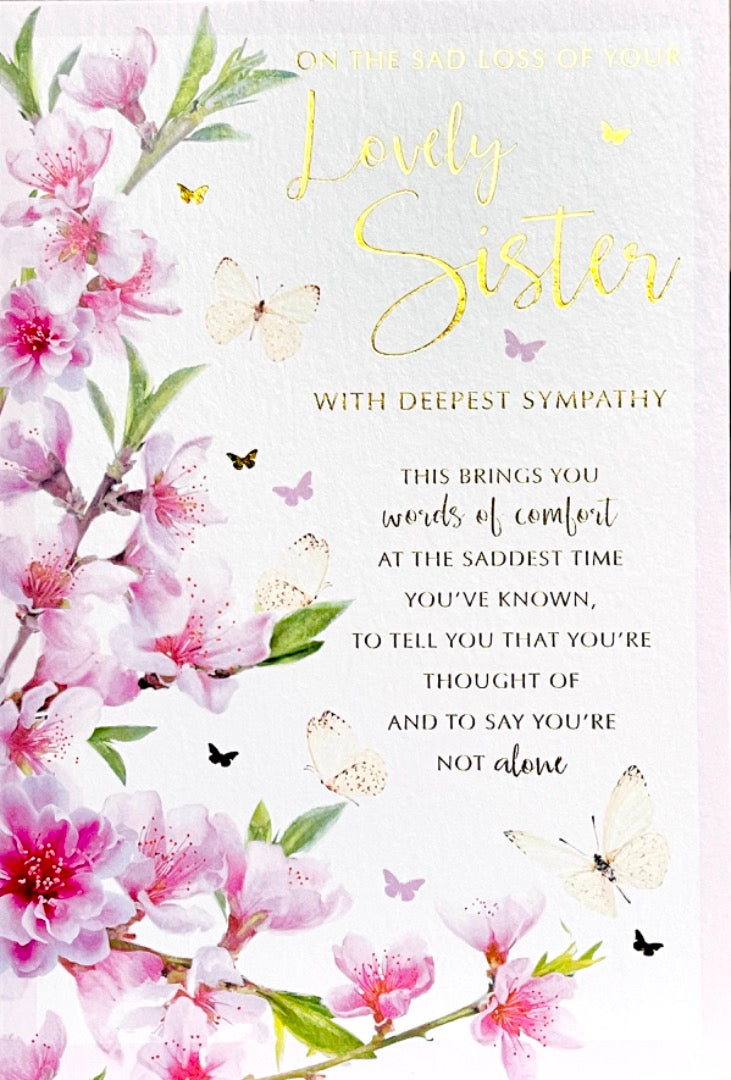 On The Sad Loss of Your Lovely Sister with Deepest Sympathy - Floral Condolence Bereavement Card