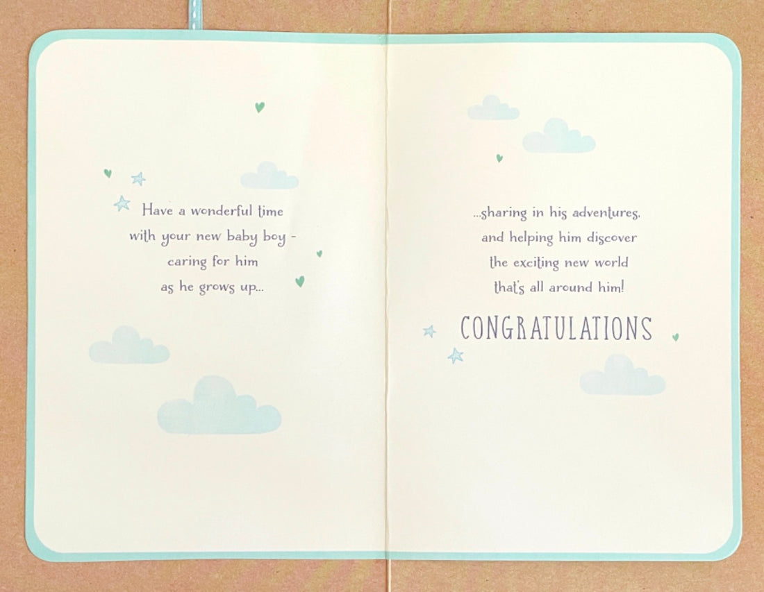 A Baby Boy Birth Congratulations Greeting Card with Detachable Keepsake Star