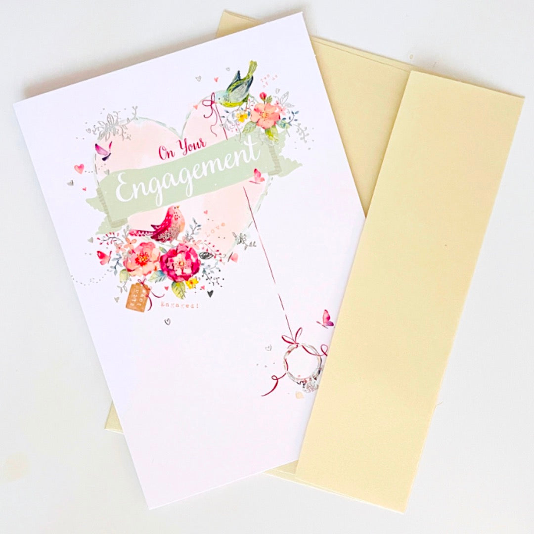 On Your Engagement Congratulations Card - Love Birds Proposal Ring Contemporary Art