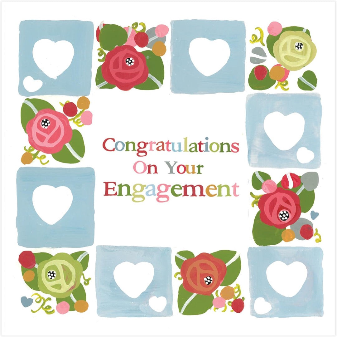 Congratulations On Your Engagement Contemporary Card with Flowers and Glitter
