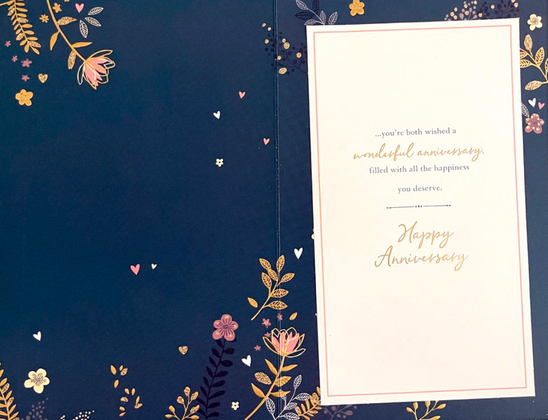 On Your Wedding Anniversary Card - Love Birds and Flowers Luxury Foil and Glitter Art