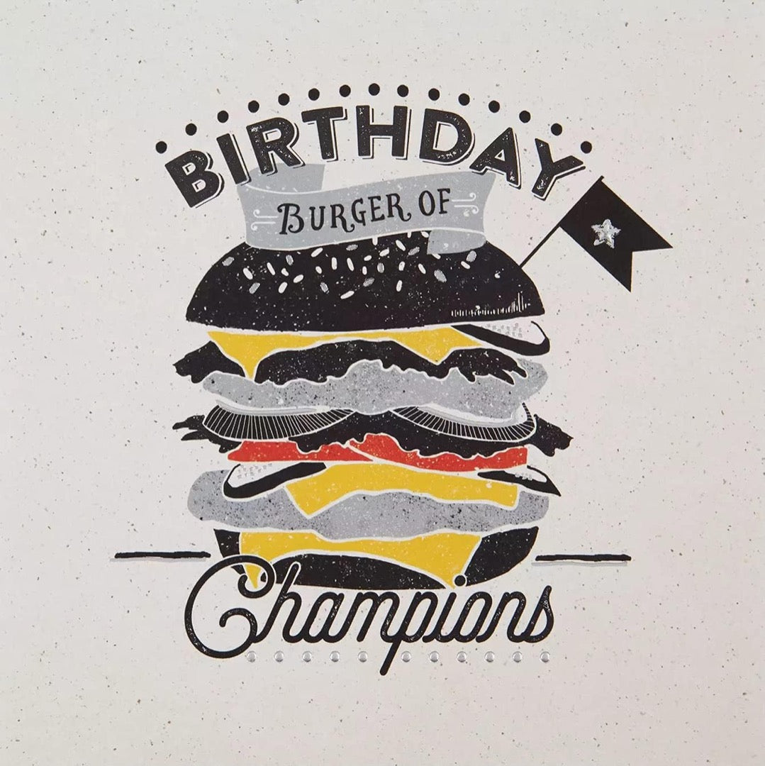 Birthday Burger of Champions Blank Greeting Card Modern Contemporary Art - So Macho
