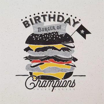 Birthday Burger of Champions Blank Greeting Card Modern Contemporary Art - So Macho