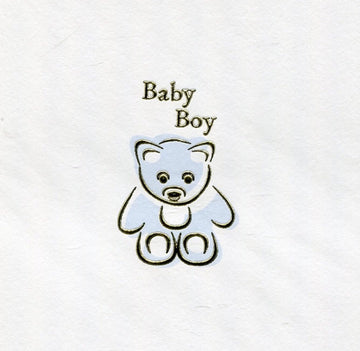 Baby Boy Blank Card - Cute Blue Teddy Bear with Gold Foil Emboss - Birth Congratulations