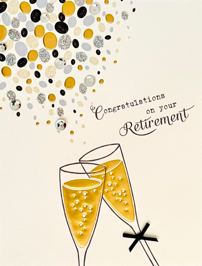 Congratulations On Your Retirement Greeting Card - Modern Contemporary Sparkle Champagne Glasses