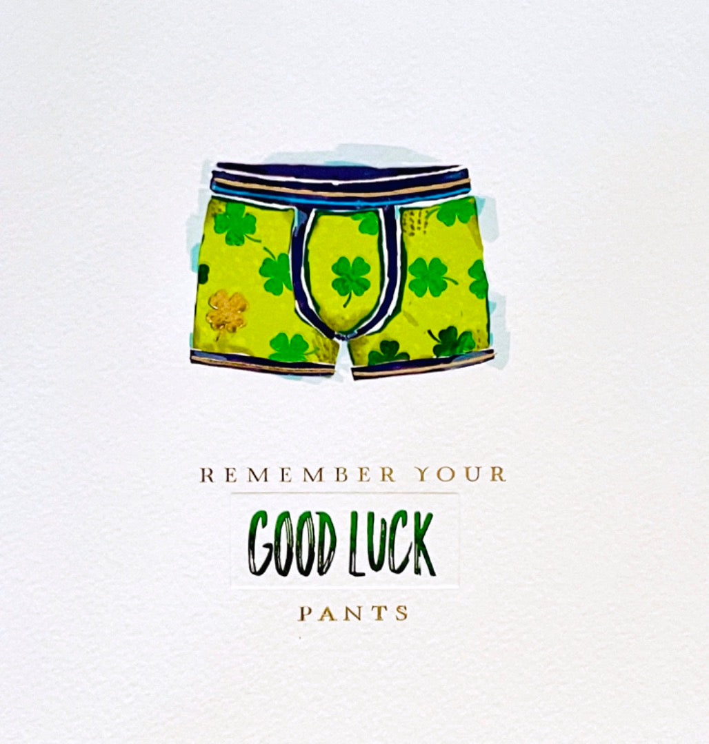 Remember Your Good Luck Pants Luxury Foil Embossed Contemporary Blank Card - Lucky Clover