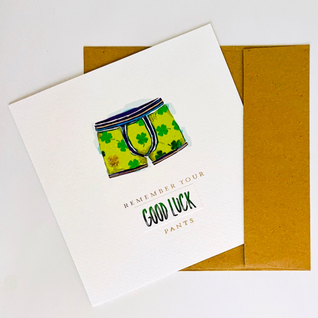 Remember Your Good Luck Pants Luxury Foil Embossed Contemporary Blank Card - Lucky Clover