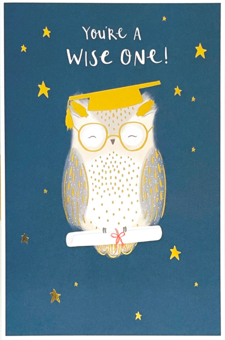 You're A Wise One! Congratulations on Your Graduation Card - Wise Owl with Mortar Board & Scroll Degree