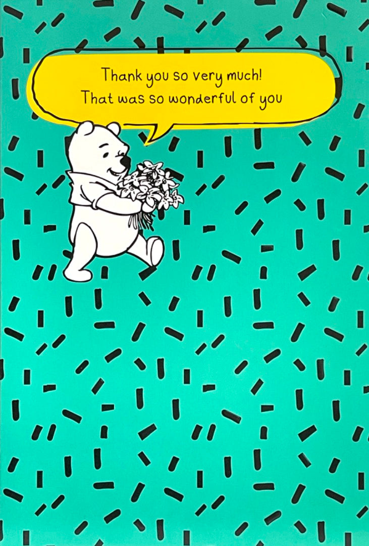 Thank You So Very Much Blank Greeting Card - Disney Winne The Pooh Bear with Bunch of Flowers