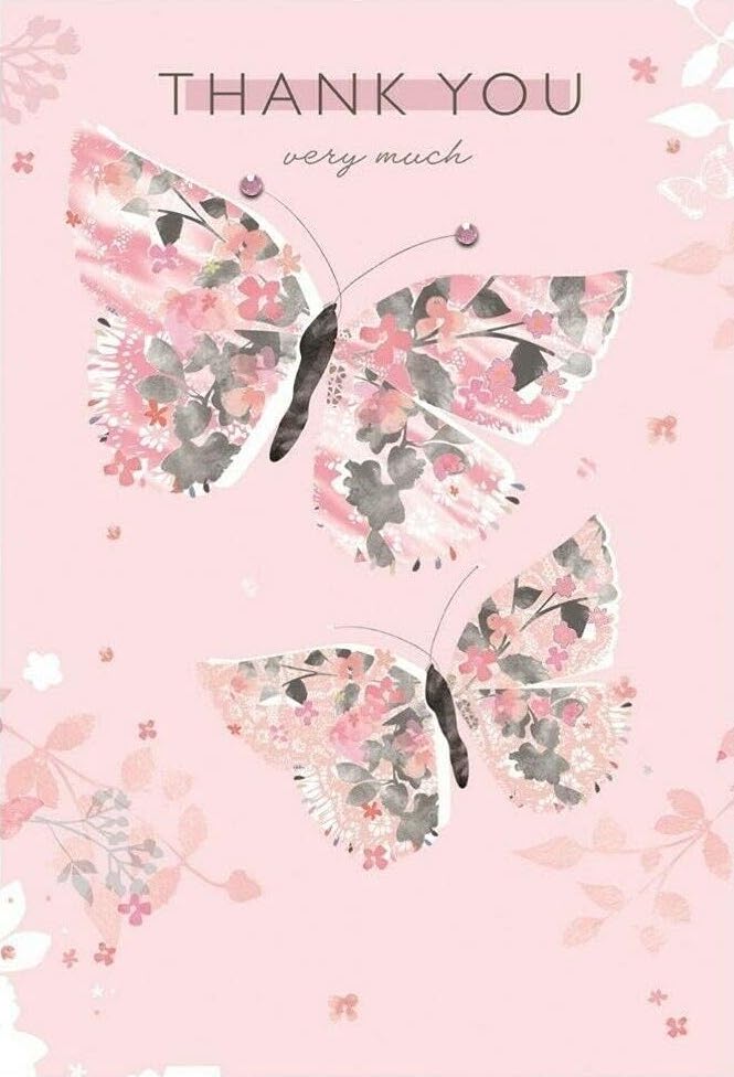 Thank You Very Much Greeting Card - Pink Watercolour Butterflies Art Soft Silhouette