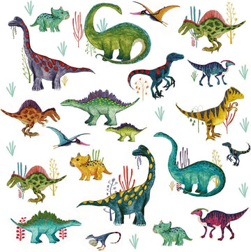 Dinosaurs Blank Greeting Card - Watercolour Art Stegosaurus Tyrannosaurus Rex Triceratops Velociraptor Parasaurolophus Dino