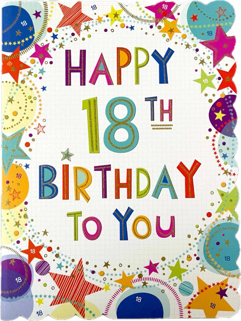 Happy 18th Birthday To You Extra Large Greeting Card Age 18 - Colourful Stars Artwork