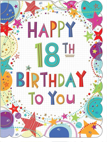 Happy 18th Birthday To You Extra Large Greeting Card Age 18 - Colourful Stars Artwork