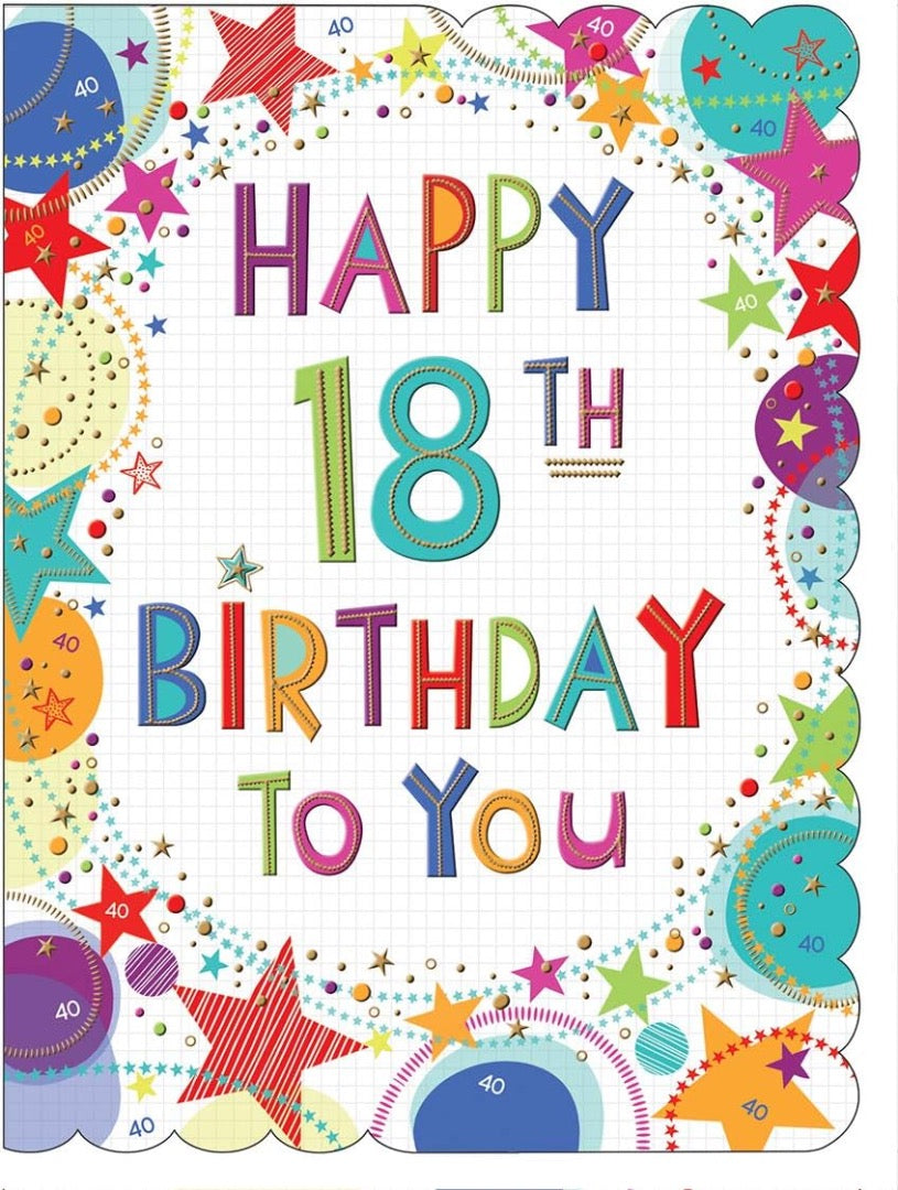 Happy 18th Birthday To You Extra Large Greeting Card Age 18 - Colourful Stars Artwork