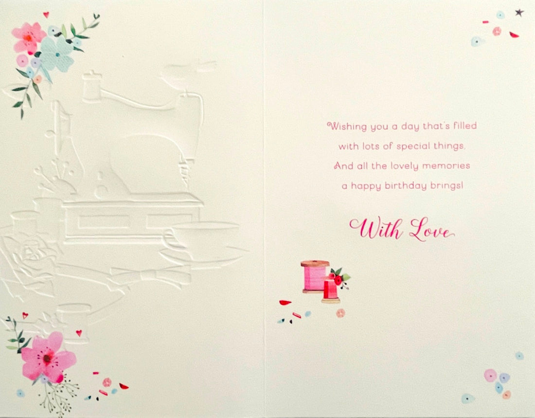 For A Wonderful Nan Happy Birthday Card Sewing Machine Tea Cup Bird Butterfly Flower Watercolour Art