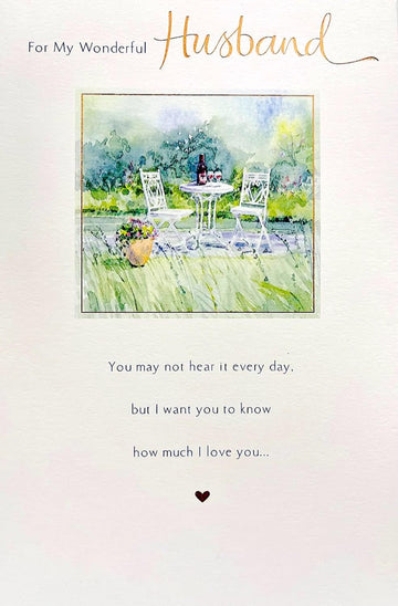 Wonderful Husband Happy Birthday Card With Lovely Verse - Red Wine In Garden Art