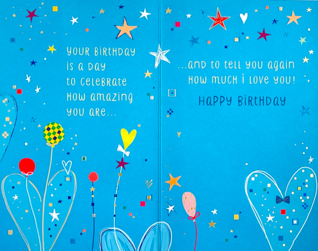 To My Husband Happy Birthday Card Verse Contemporary Foil Emboss Hearts Balloons