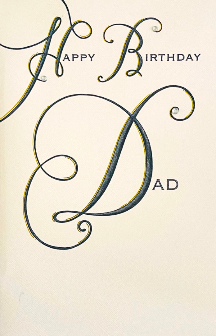 Happy Birthday Dad Greeting Card with Gold Foil Calligraphy Script Embossed Art