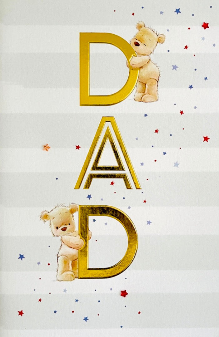 Dad I Got The Best - In The World Happy Birthday Card - Teddy Bears and Stars Art
