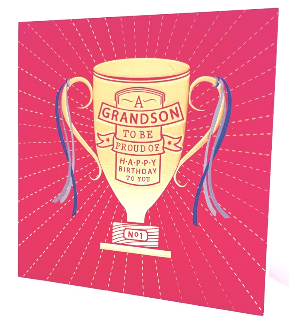 A Grandson To Be Proud Of Happy Birthday Blank Card Gold Foil No.1 Trophy Modern Contemporary Art