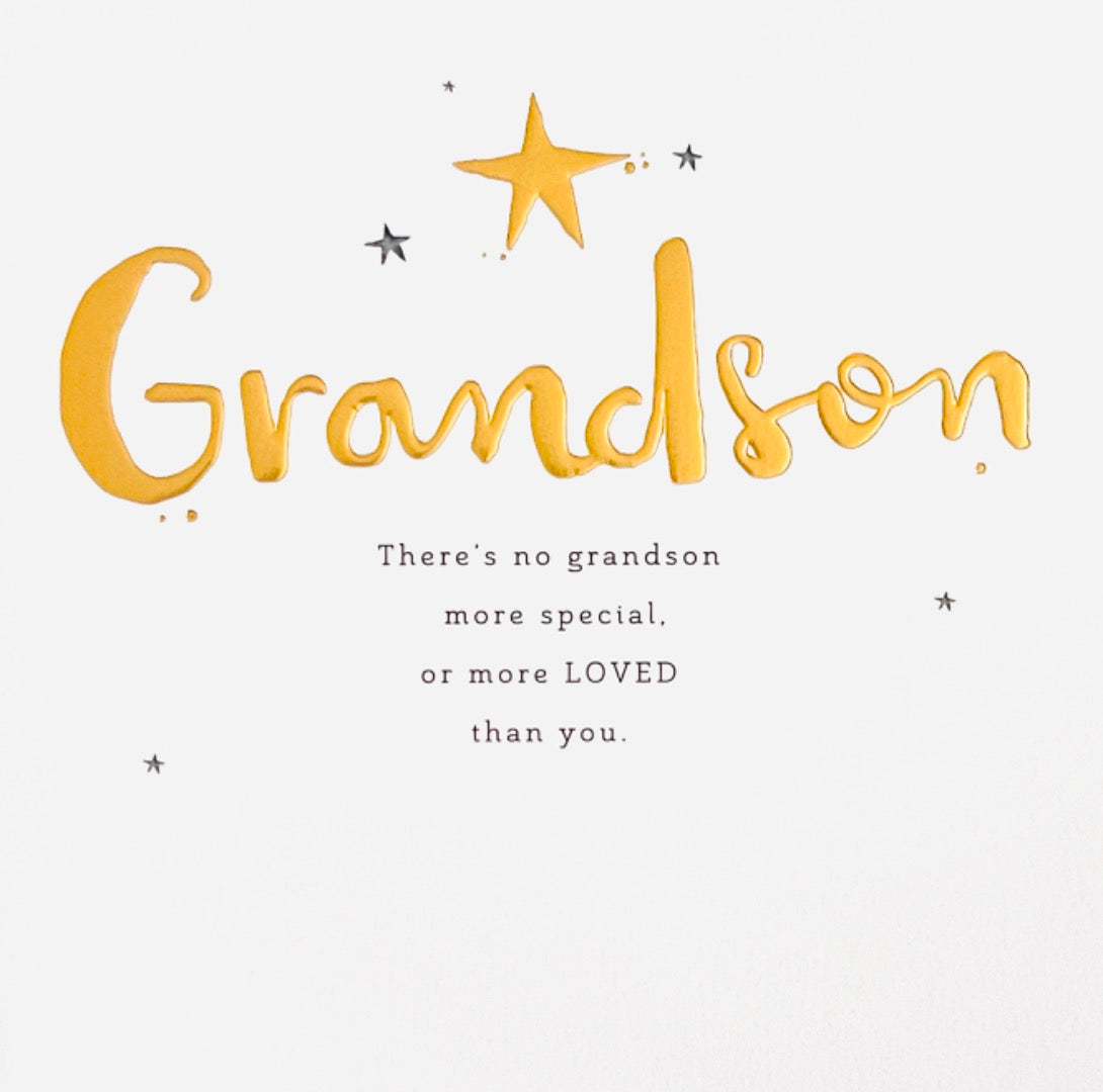 Grandson Special Loved Happy Birthday Card Gold Foil Embossed Star Modern Contemporary Art