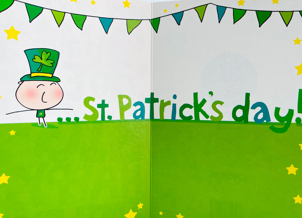 St. Patricks Day Have A Great Big Happy Smiley...Green Glitter Design Shamrock Day Festive Card from UK Greetings