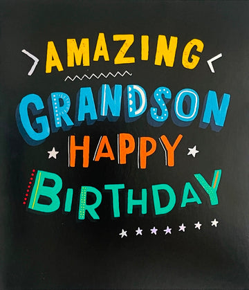 Amazing Grandson Happy Birthday Card Enjoy Your Day Modern Contemporary Foil Text Art