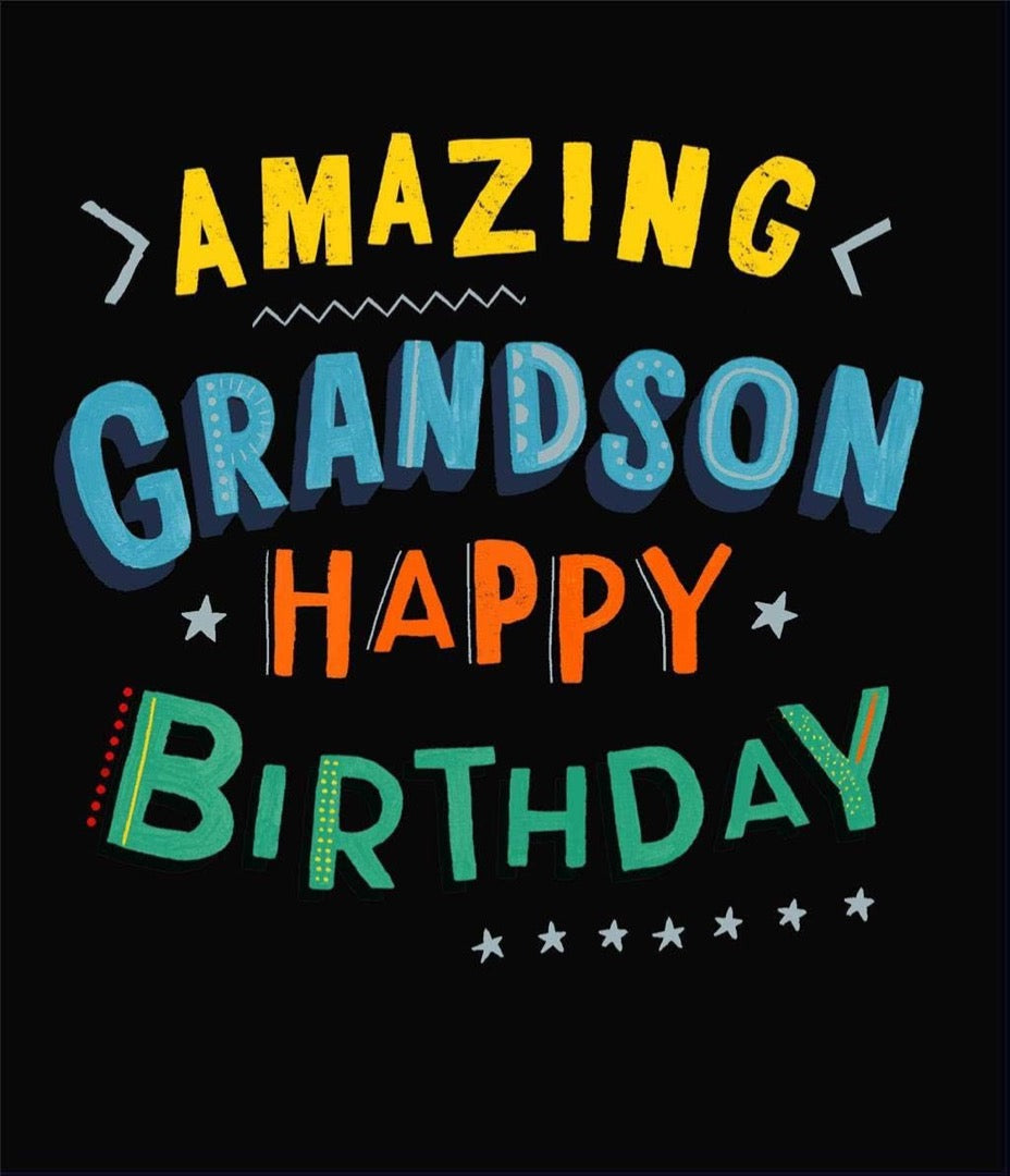 Amazing Grandson Happy Birthday Card Enjoy Your Day Modern Contemporary Foil Text Art