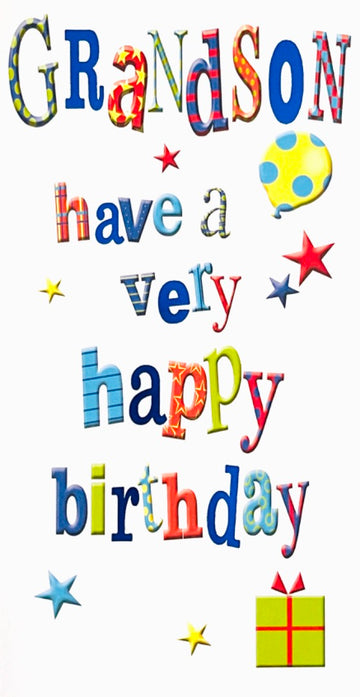 Grandson Have a Very Happy Birthday Card Contemporary Text Stars Gift Art