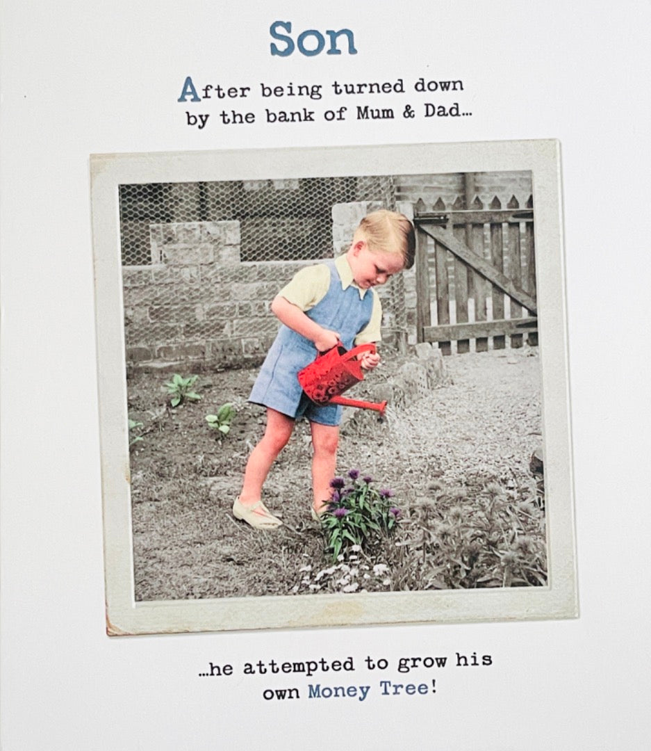 Son Happy Birthday Card Funny Humour Money Tree Bank Of Mum and Dad - Retro Image