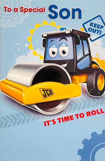 Special Son Birthday Card - My 1st JCB Road Roller - Its Time To Roll Loaded Fun