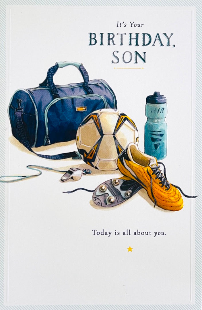 Wonderful Son Happy Birthday Card - Today Is All About You - Football Kit Sports