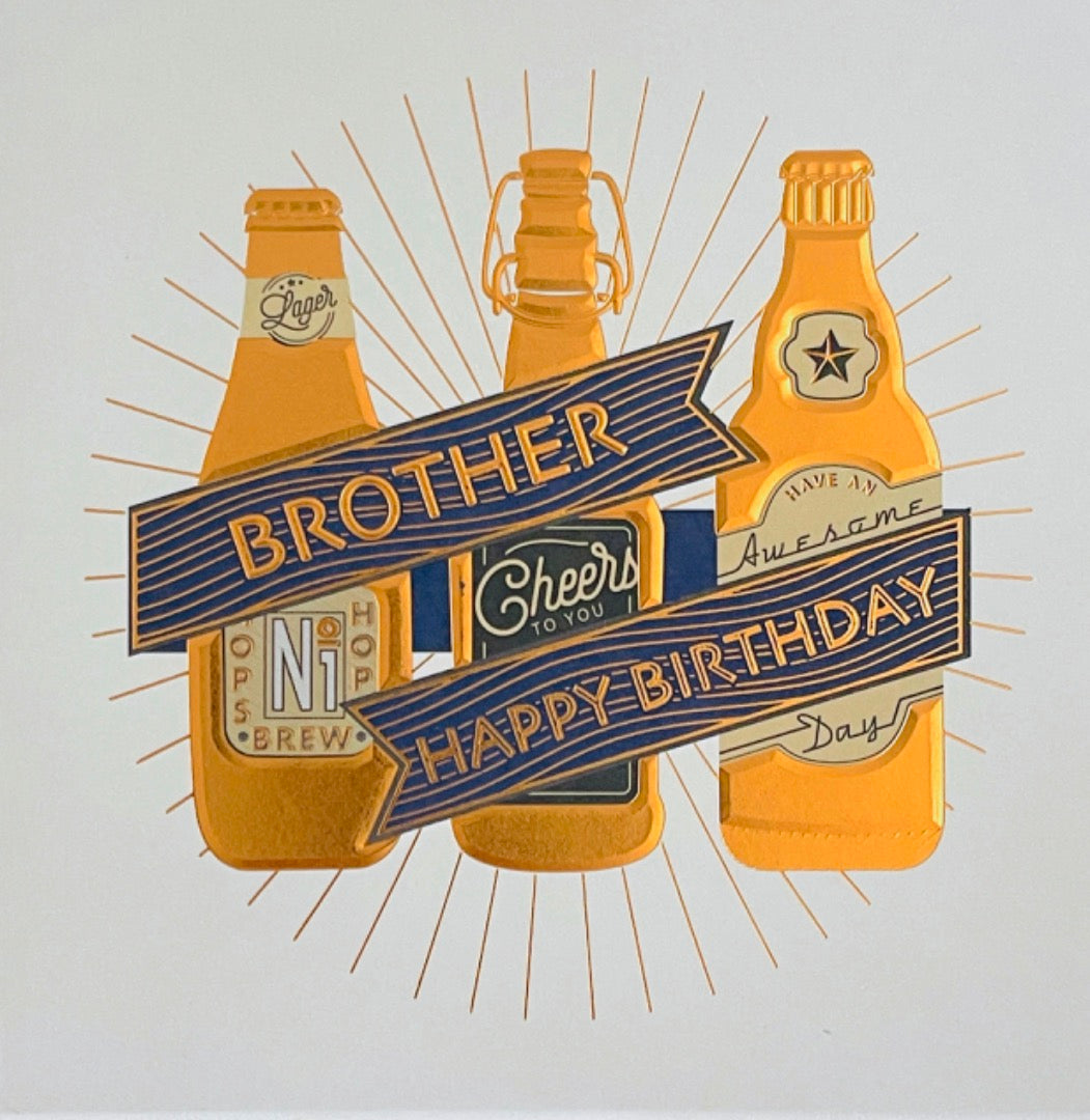 Happy Birthday Brother Blank Birthday Card Cheers To You Beer Bottles Modern Contemporary Art
