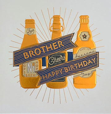 Happy Birthday Brother Blank Birthday Card Cheers To You Beer Bottles Modern Contemporary Art