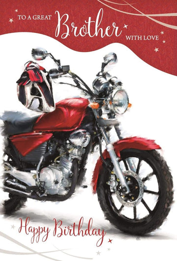 To A Great Brother Happy Birthday Card with Love Red Sports Motorbike Watercolour Art