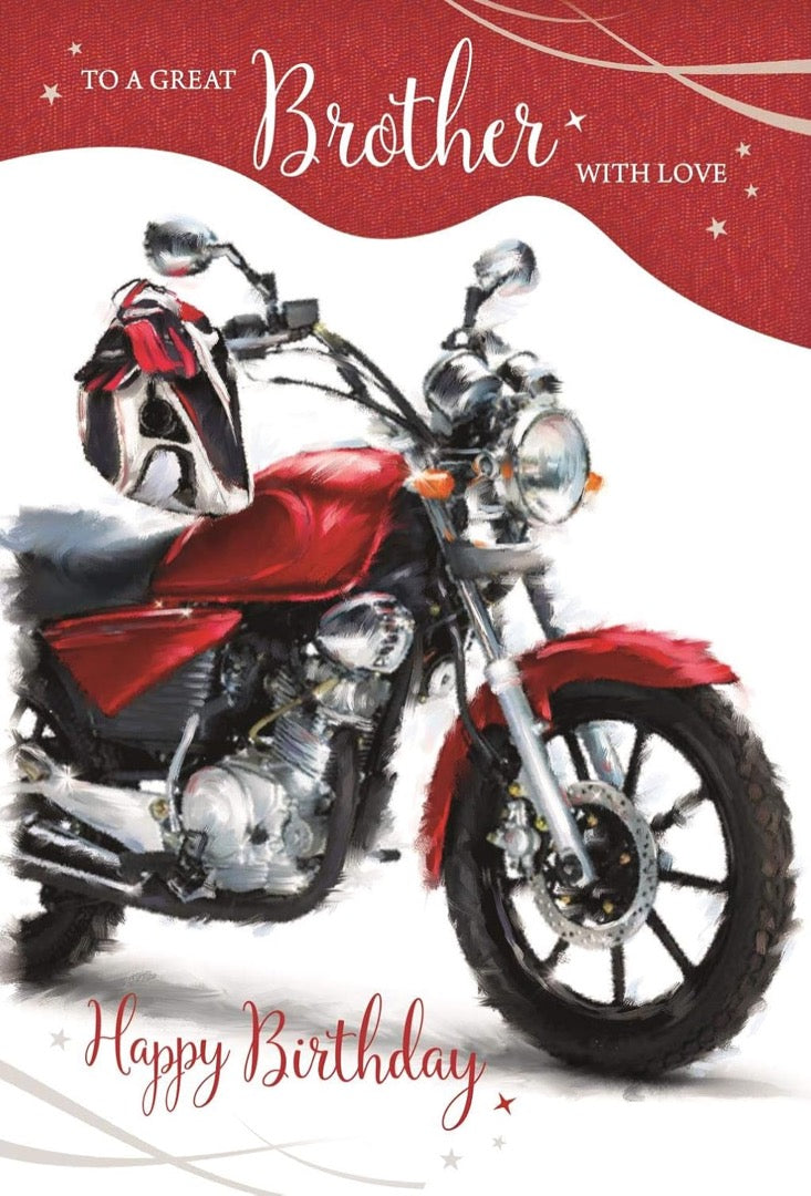 To A Great Brother Happy Birthday Card with Love Red Sports Motorbike Watercolour Art