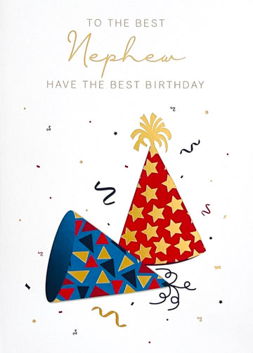 To The Best Nephew Happy Birthday Card Party Hats Contemporary Modern Design