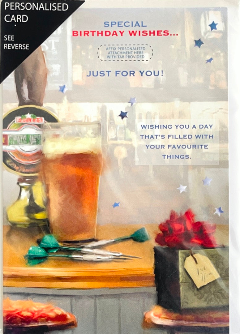 Personalised Happy Birthday Card For Grandad Grandfather Grandpa Papa Gramps Pops - Pub Beer Darts Art