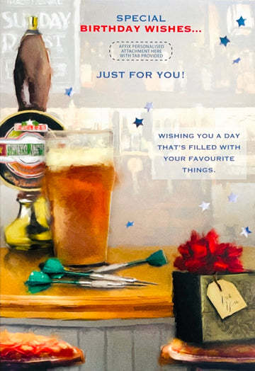 Personalised Happy Birthday Card For Grandad Grandfather Grandpa Papa Gramps Pops - Pub Beer Darts Art