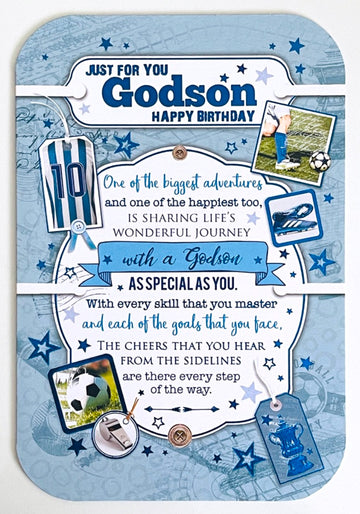 Just For You Godson Happy Birthday Card Lovely Verse Football Stadium Sports Skills