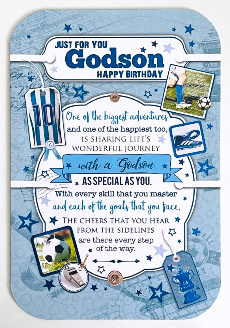 Just For You Godson Happy Birthday Card Lovely Verse Football Stadium Sports Skills