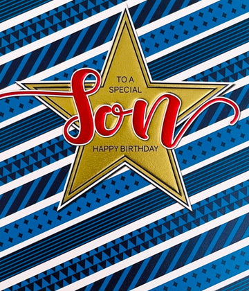 To A Special Son Happy Birthday Card with Love Brilliant Gold Star Contemporary Design