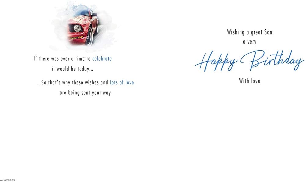 To A Special Son on Your Birthday Card with Lovely Verse - Red Sports Car Art