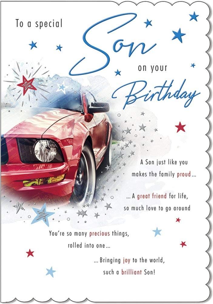 To A Special Son on Your Birthday Card with Lovely Verse - Red Sports Car Art