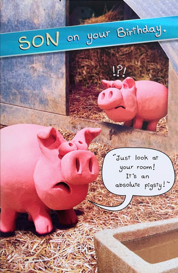 Son Happy Birthday Card Your Room Absolute Pigsty Pig Funny Humour Out Of The ark