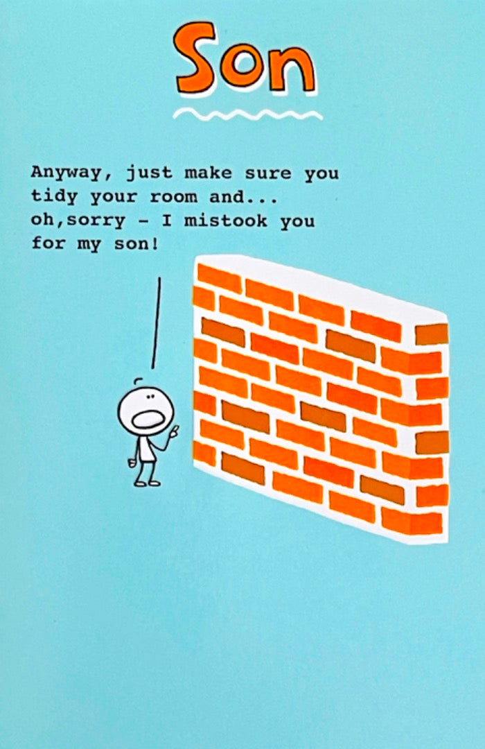Son Happy Birthday Card Tidy Your Room Talking To A Brick Wall Funny Humour