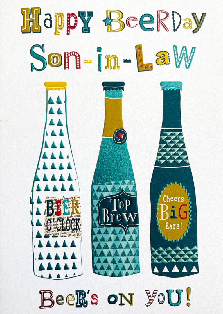 Happy Beerday Son-In-Law Birthday Card Beer's On You Contemporary Design