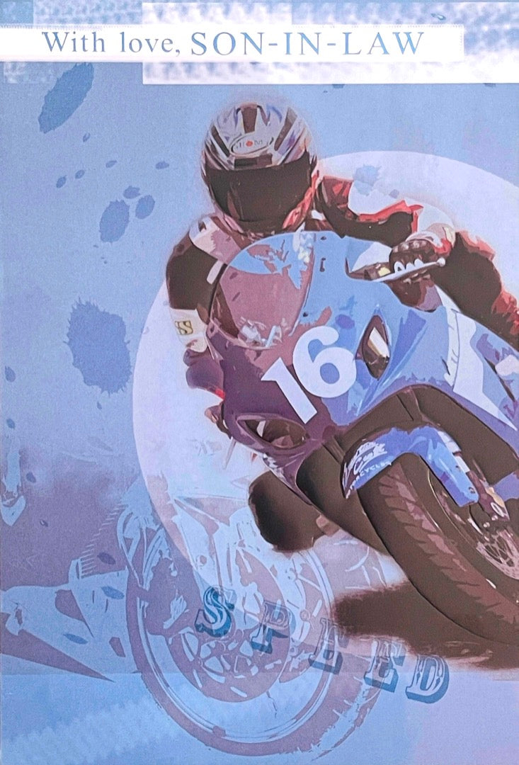 Special Son-In-Law Happy Birthday Card Sports Motorbike Racing Design