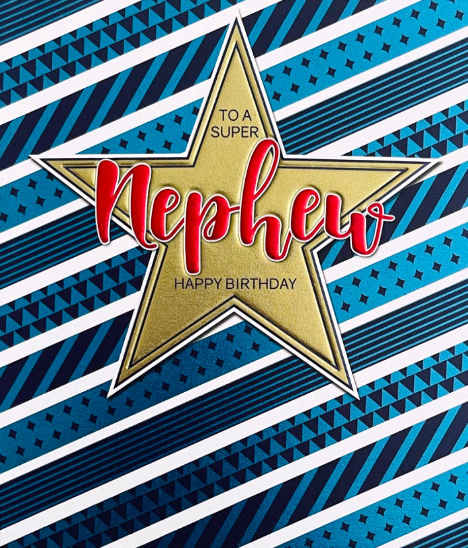 To A Super Nephew Happy Birthday Card with Love Brilliant Gold Star Contemporary Design